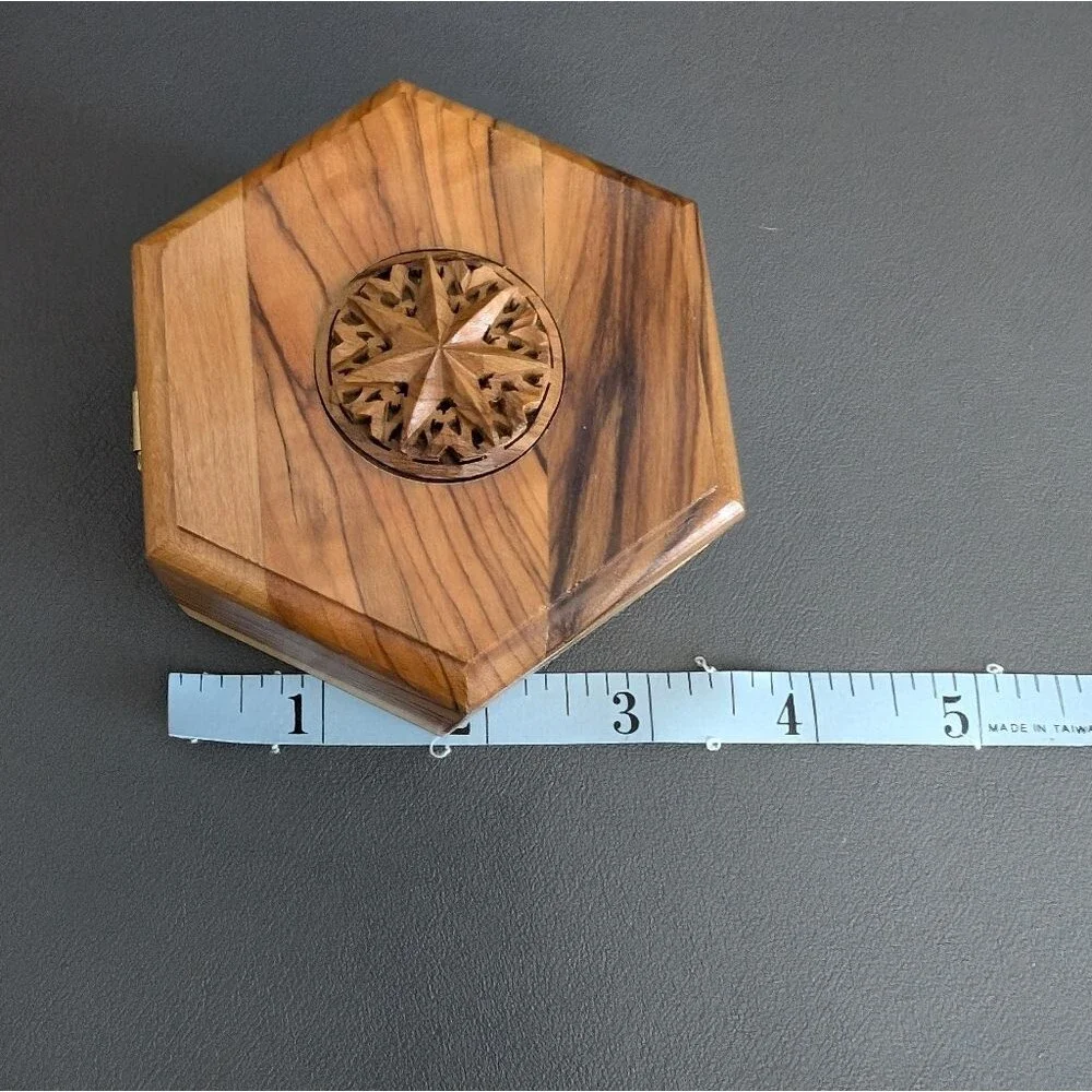 Olive Wood 7 Point Star Trinket Box, Made In Bethlehem